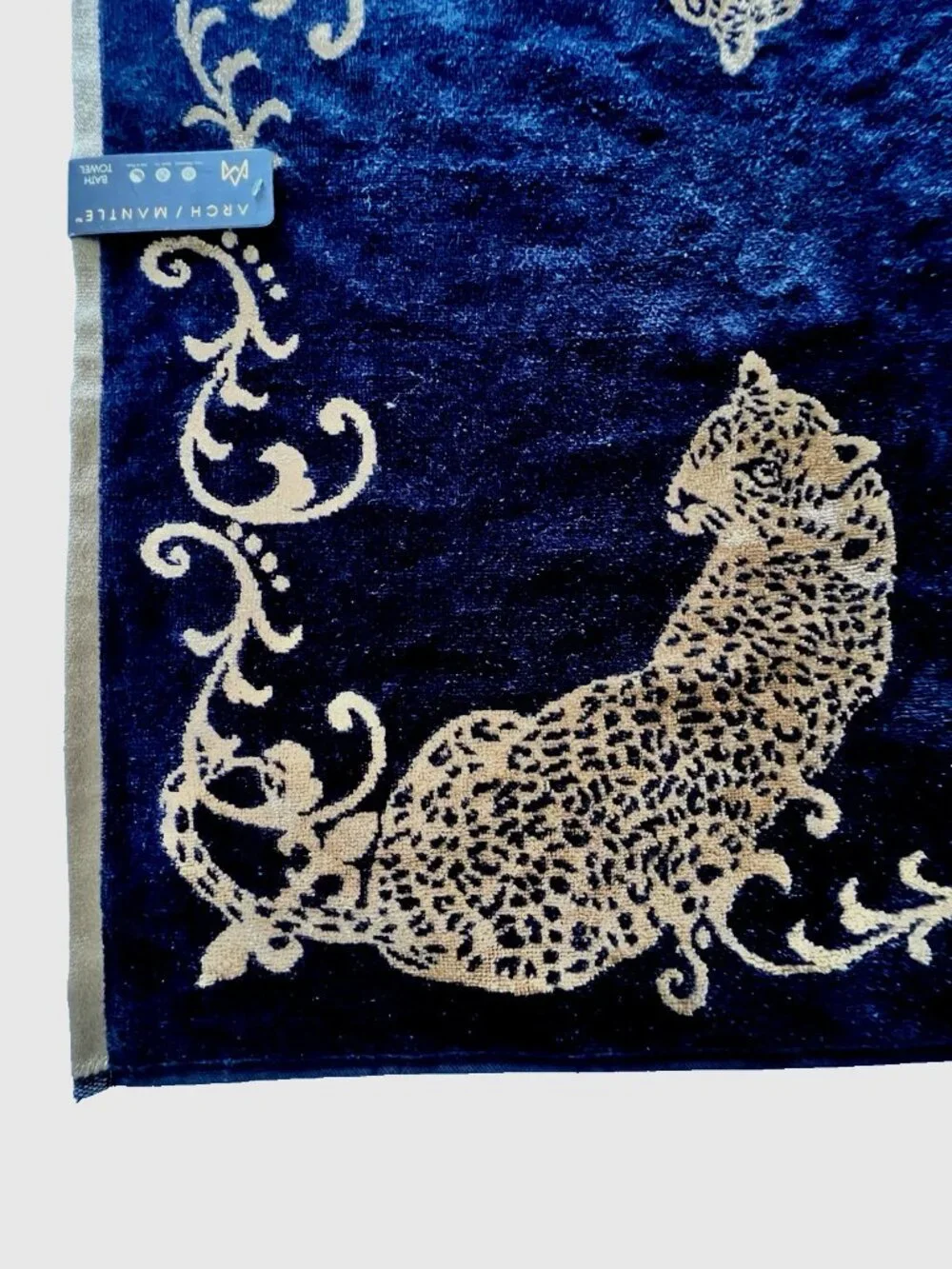 Leopard Cheetah Bath Towel Set 2 Black Gold Reversible 100% Cotton Animal Print